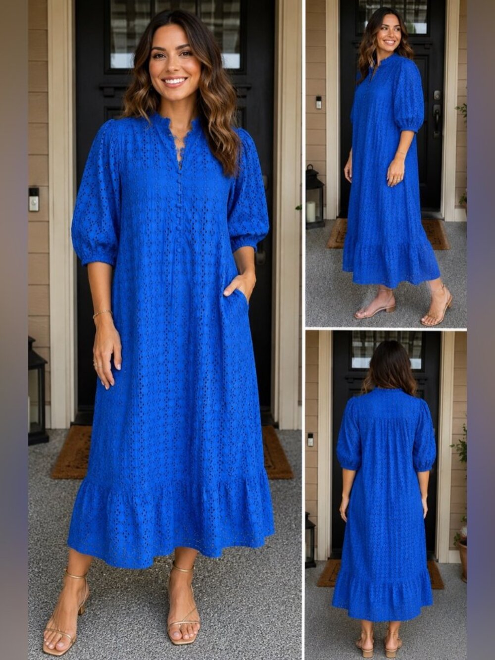 Tuckernuck Hyacinth House Royal Blue Eyelet Midi Tryall Dress Size S